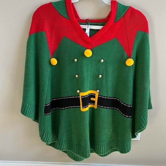 Christmas Elf Knit Poncho Size S/M - Picture 1 of 8